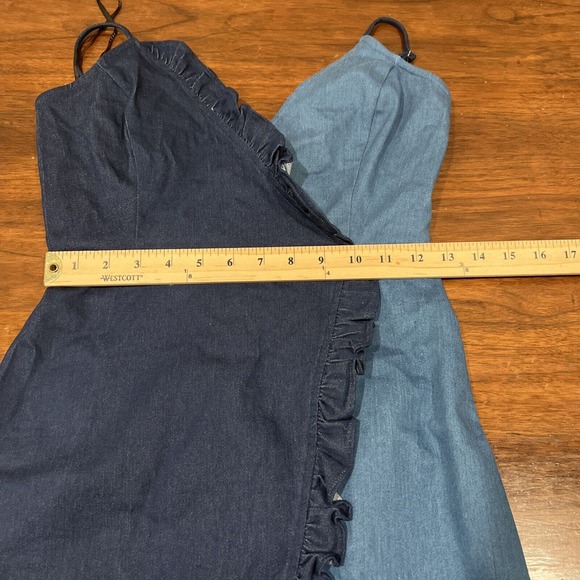 Essue Dress Women Small‎ Denim dress V Neck Two Tone Ruffle Knee Length Denim - Picture 10 of 11